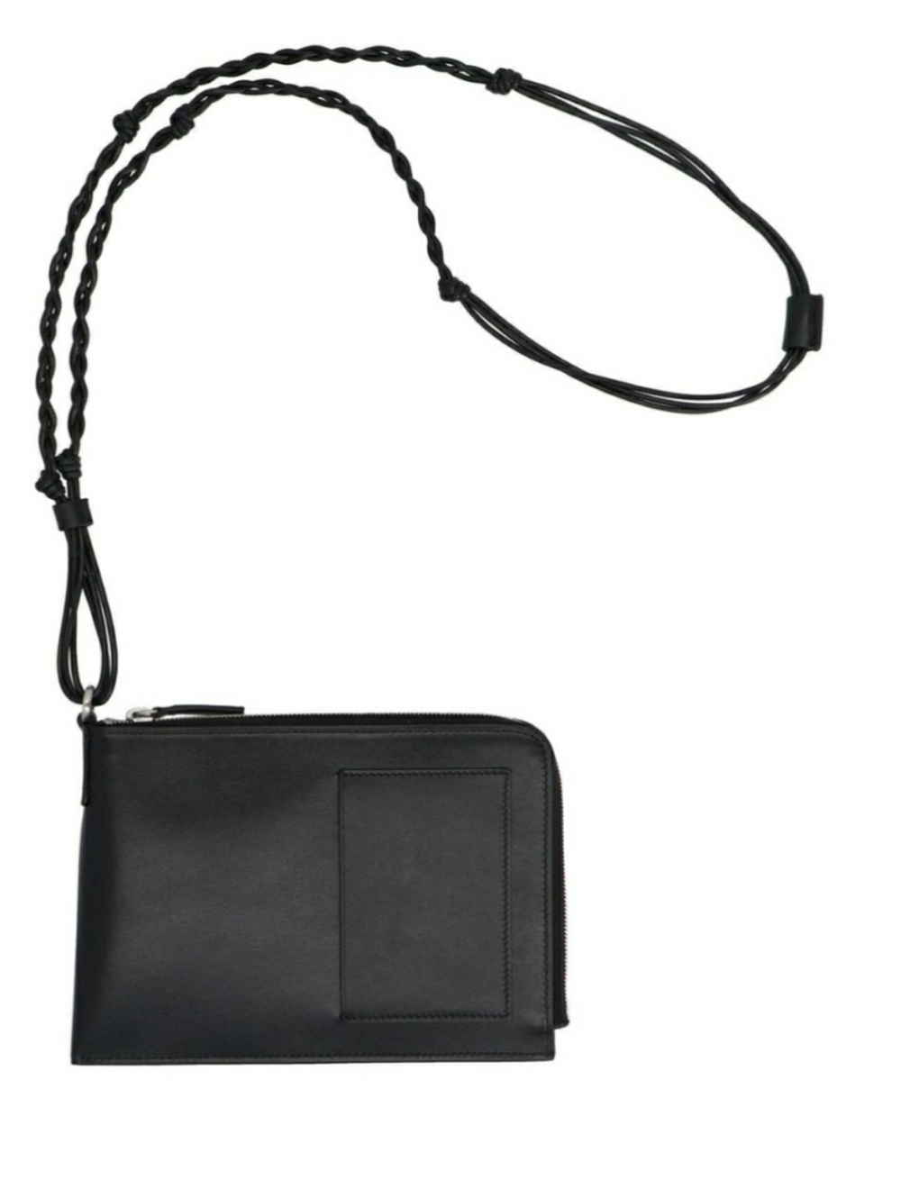 Jil Sander Black Leather Passport Pouch with Braided Strap
